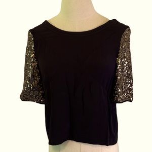 Black Top with Gold Sequin Short Sleeves